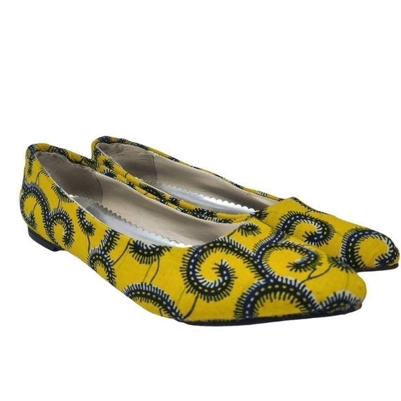 Shamilu | Women's Yellow & Blue Ankara Printed Flats (Size 40 or US Size 9.5) - Picture 1 of 15